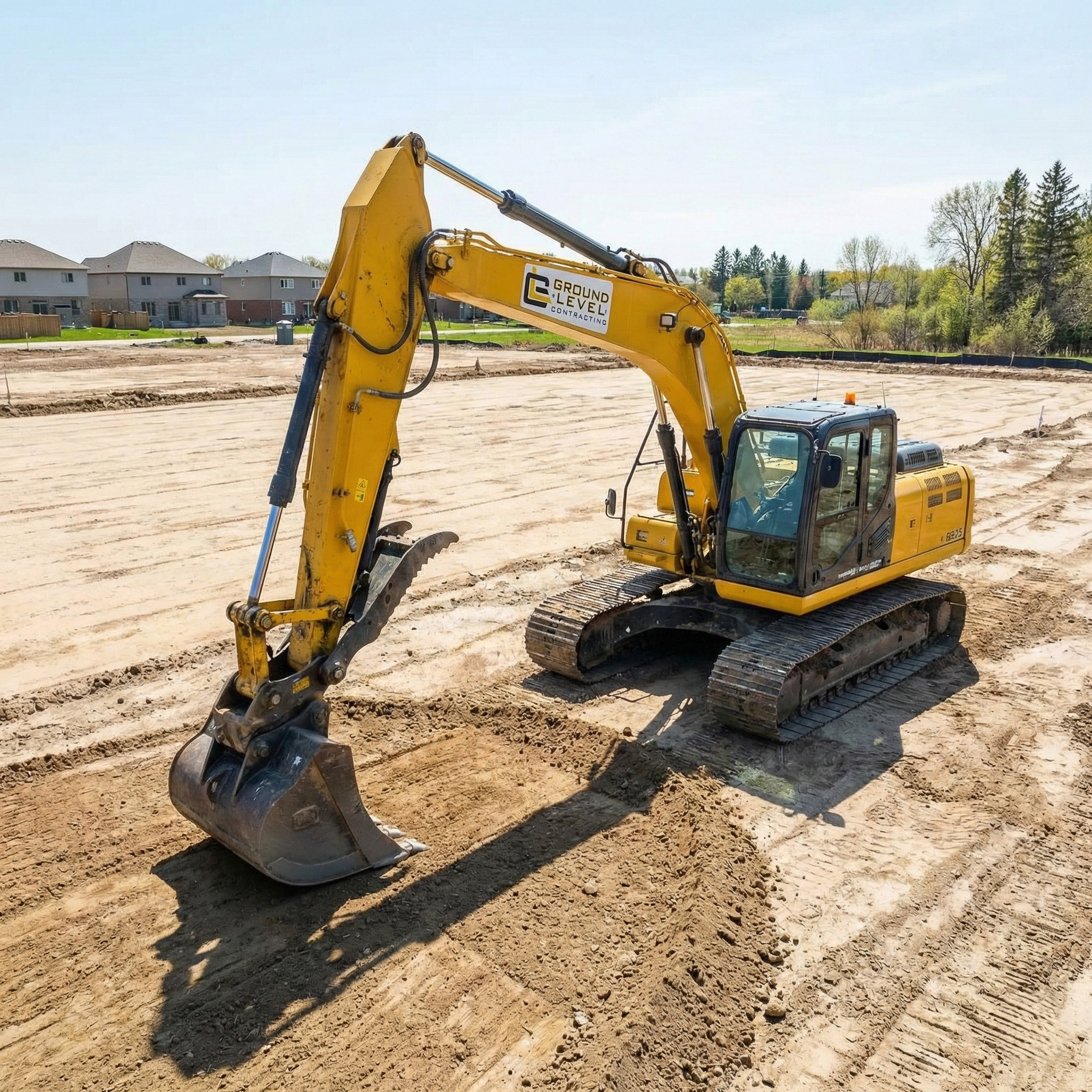 Grading equipment shaping a commercial site pad — finish prep and turnover-ready surface